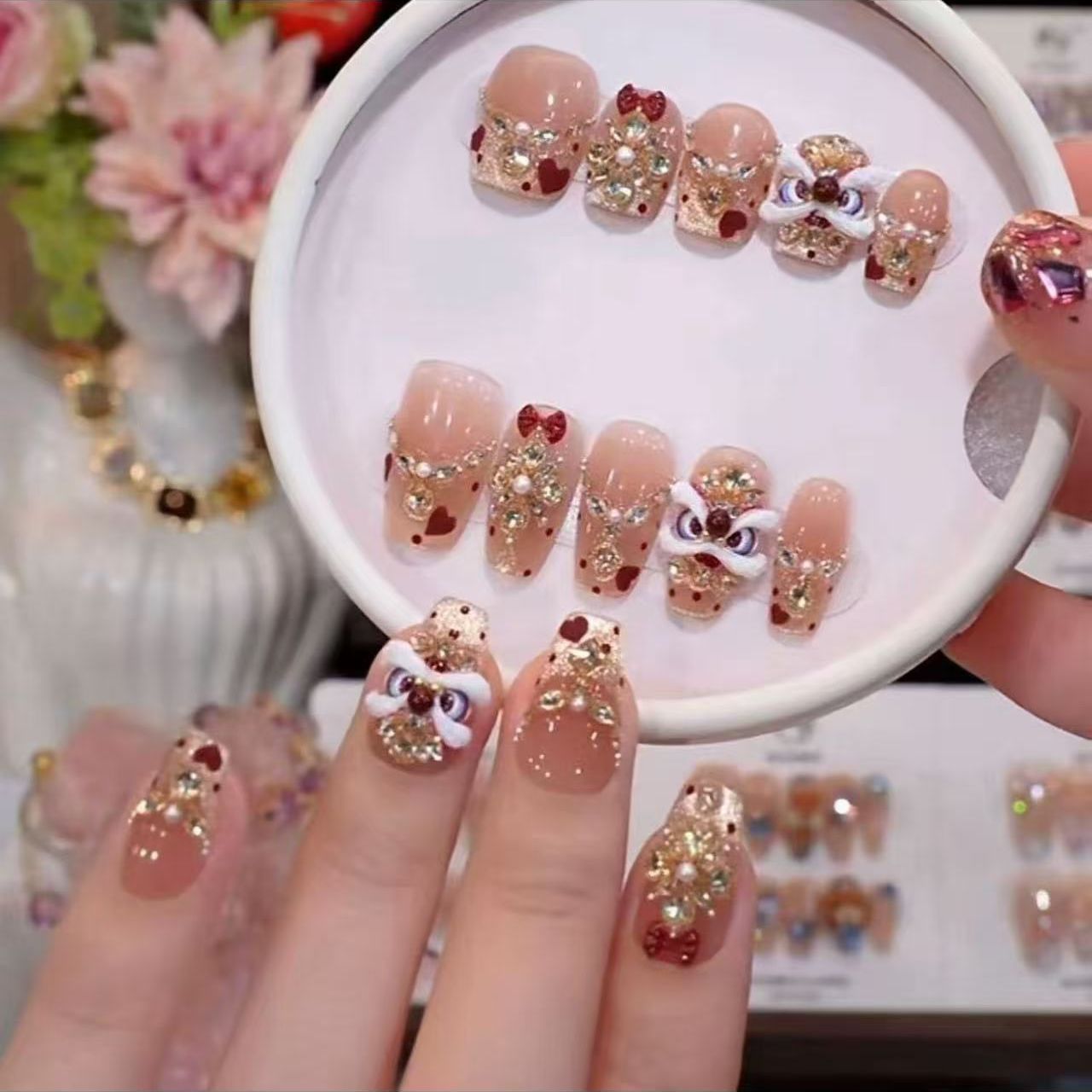 【心悦醒狮】新年爆款金色猫眼纯欲显白温柔气质立体醒狮手工穿戴甲