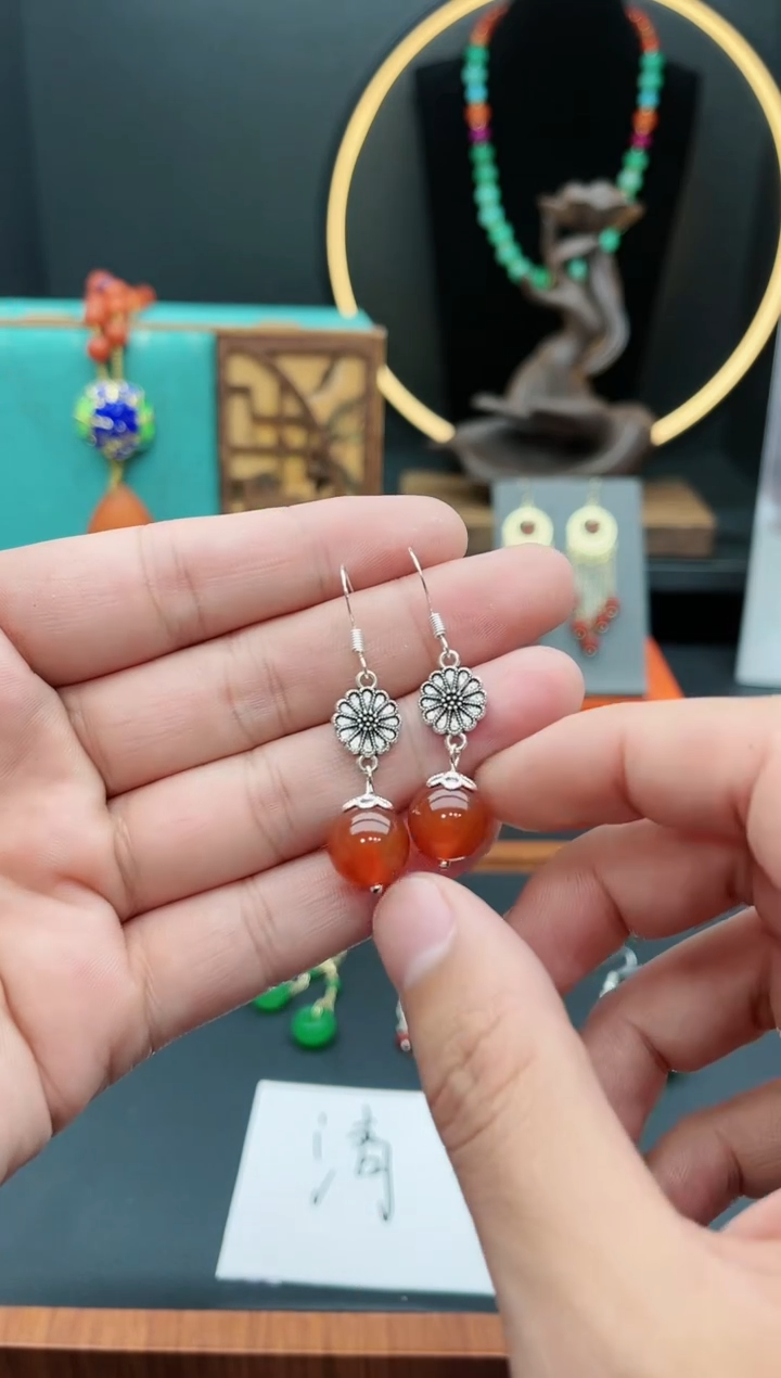 【闪购商品】南红玛瑙耳饰银S925镶嵌339000