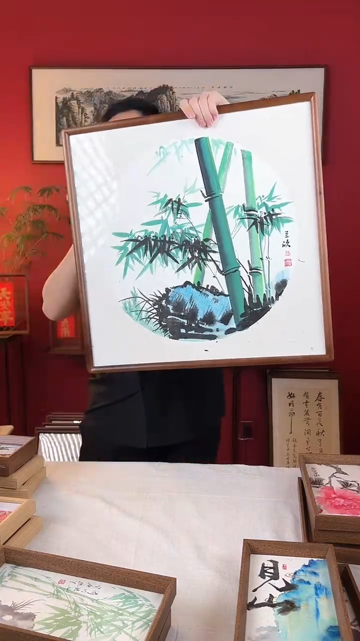 【闪购商品】国画翠竹纯手绘国画53*53实木画框