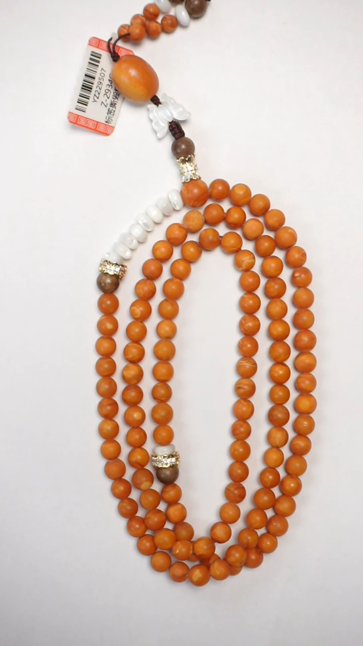 【闪购商品】琥珀颈饰未镶嵌橘皮老蜡圆珠108项链