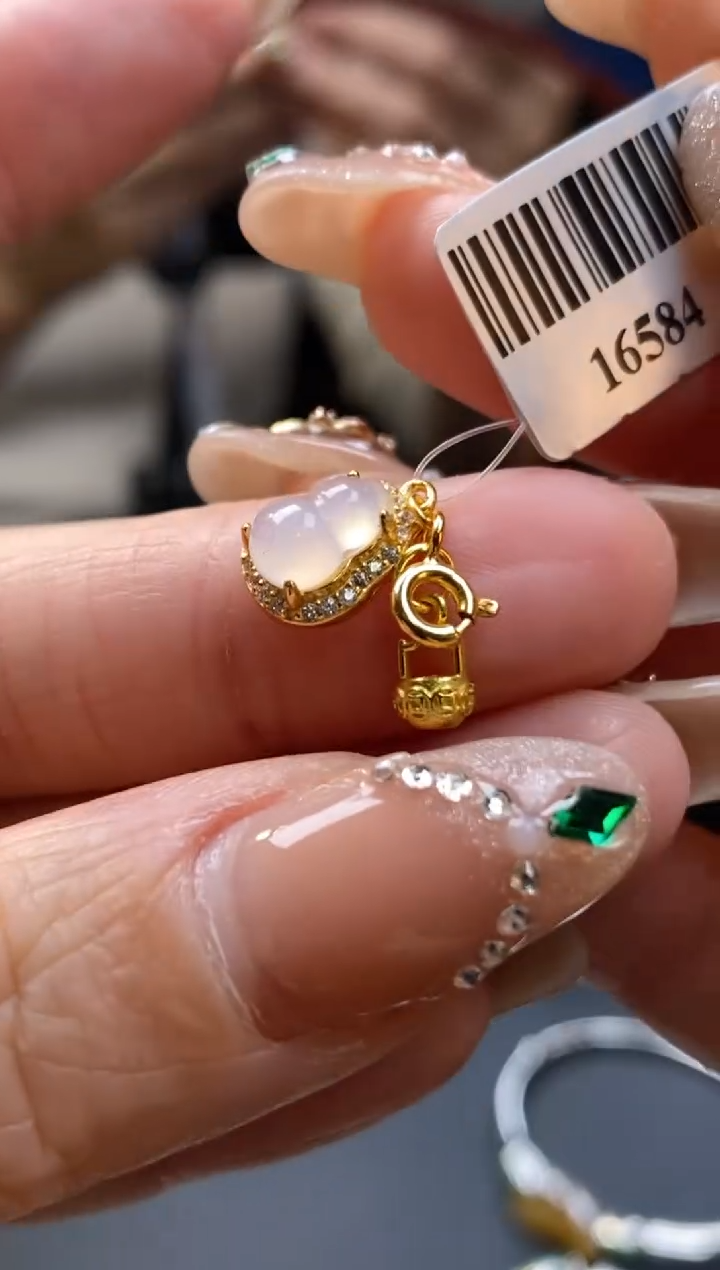 颈饰银S925镶嵌翡翠净货16584