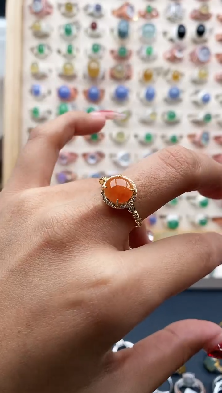 【闪购商品】翡翠戒指银S925镶嵌缅甸天然A货翡翠555 3+4