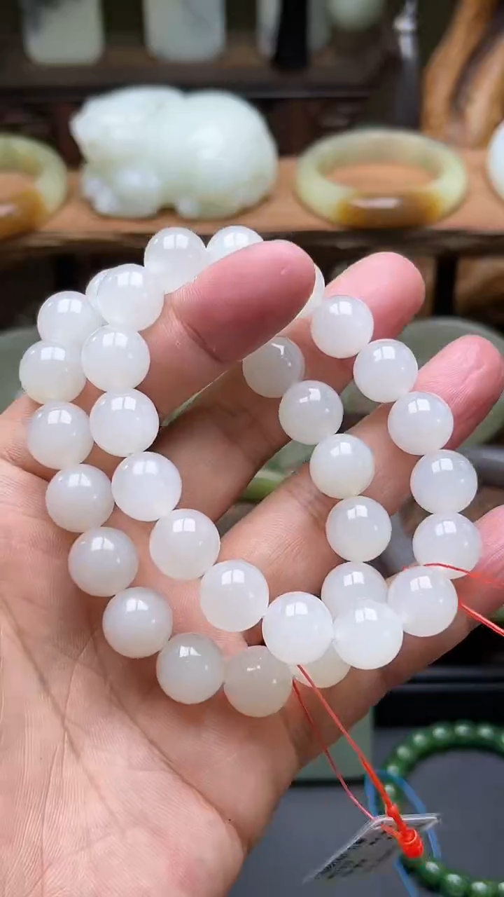 【闪购商品】和田玉手串未镶嵌卡12青海白玉圆珠A多样性发一