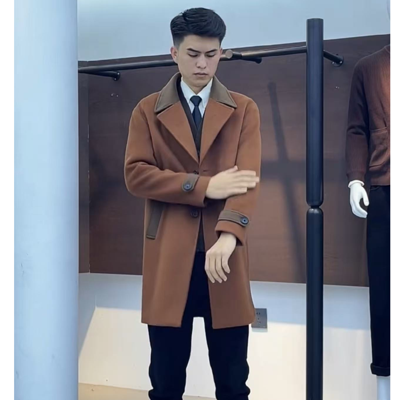 新款韩版潮流毛呢大衣男士中款外套男冬季时尚（6169）