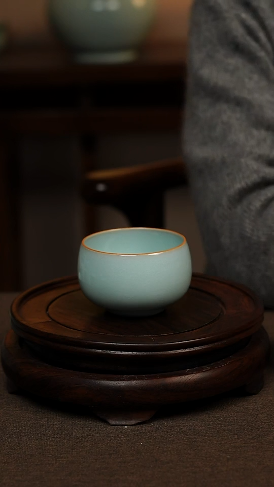 瓷片天青色全手工描金大禅定杯150ml微瑕不带礼盒