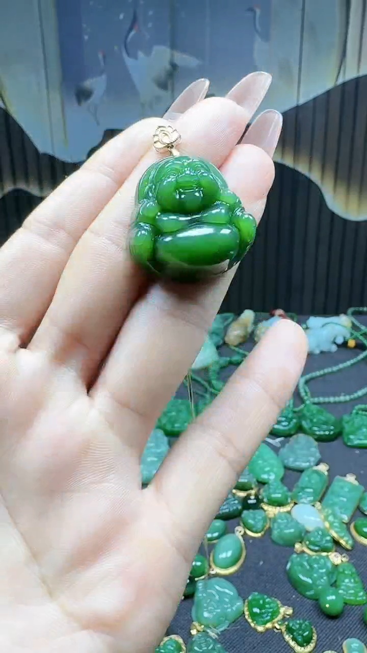 【闪购商品】和田玉挂件18K金镶嵌1