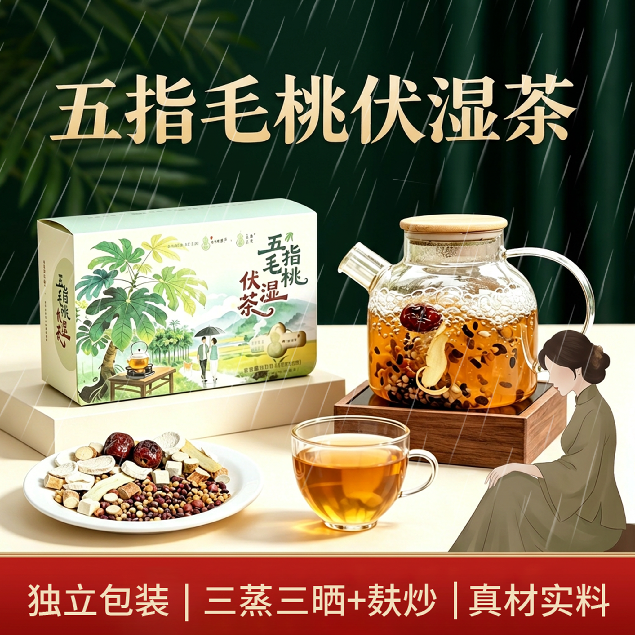 【乡野侣行·五指毛桃伏湿茶】麸炒赤小豆芡实茯苓啤好伏湿三伏天