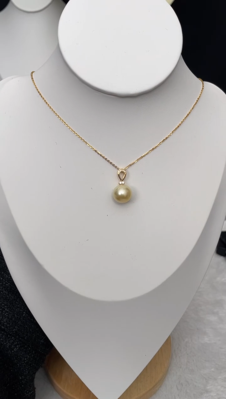 【闪购商品】海水珍珠吊坠(赠链)银S925镶嵌南洋金珠简约款12-13mm