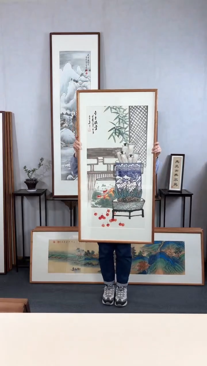 【闪购商品】国画手绘*金玉满堂*62*123cm实木框