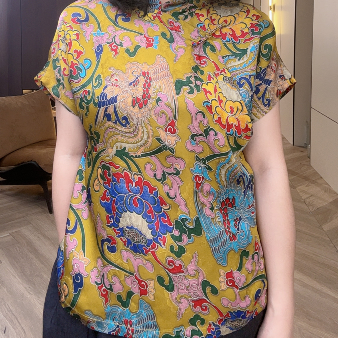 Y2505003龙凤穿莲人丝香云纱新中式盘口斜襟上衣m60