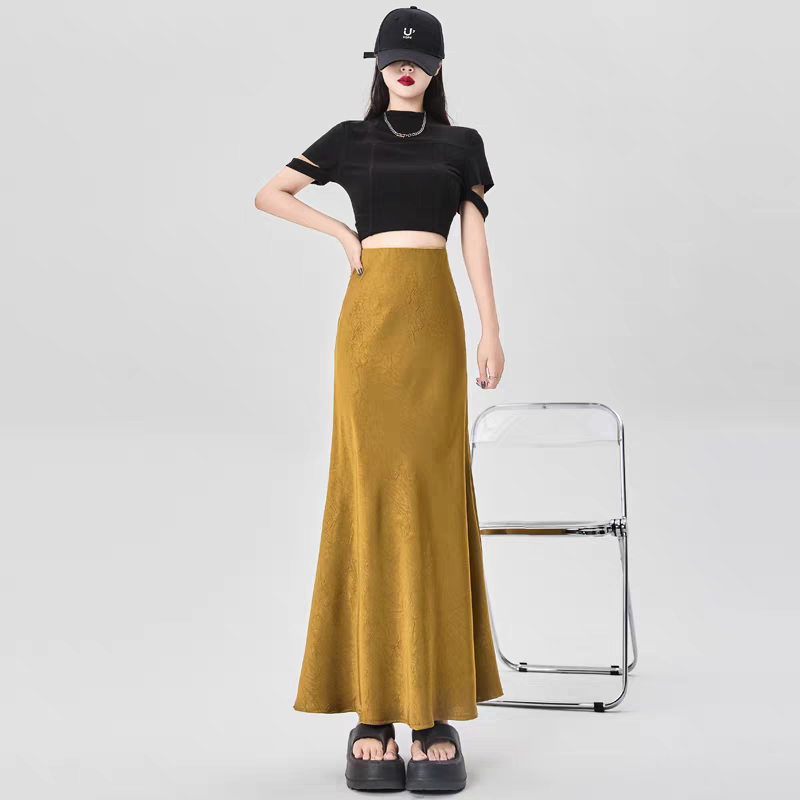 长裙高腰半身裙时尚连衣裙显瘦绿色修身优雅