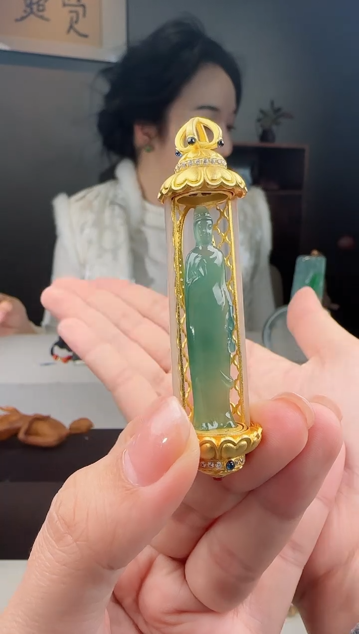 颈饰银S925镶嵌翡翠龙*转心筒观音多样性发