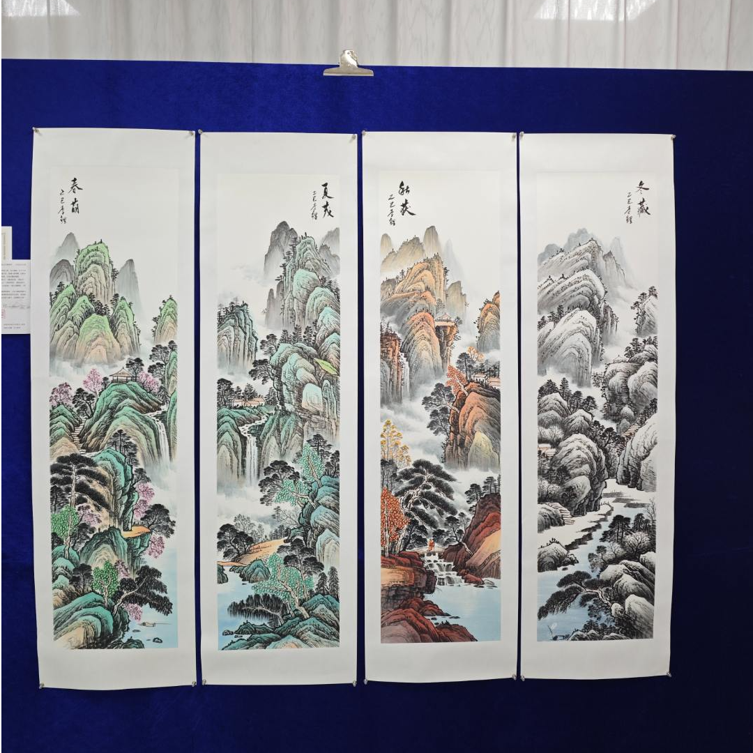 春夏秋冬白李鲤手绘作品画芯尺寸138cm*34cm