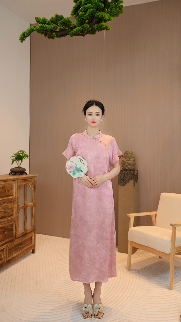 杭绸记｜桃溪锦｜2025夏季新款新中式原创休闲百搭真丝连衣裙GSA138