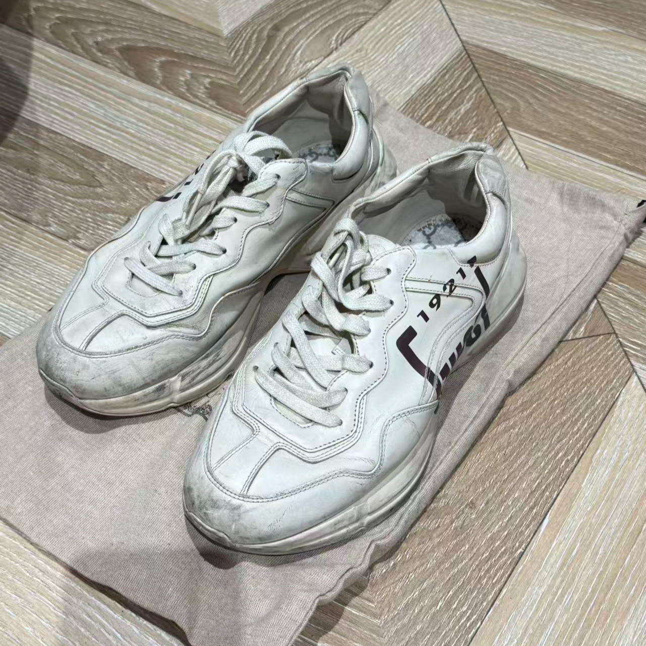 95新 GUCCI/古驰 象牙白1921字母Logo老爹鞋 8.5码 23056598