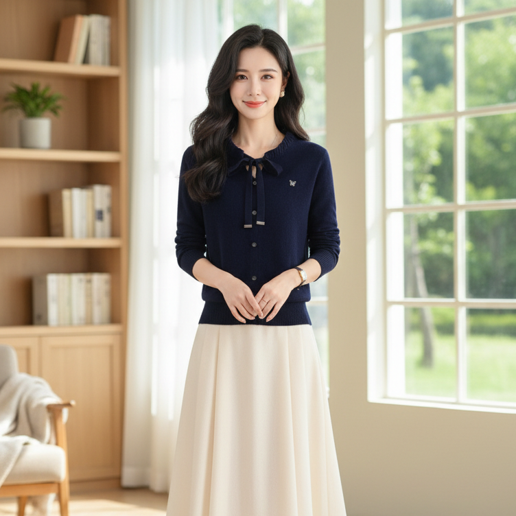 祥好服饰 时尚百搭精纺女长袖毛织衫 8817