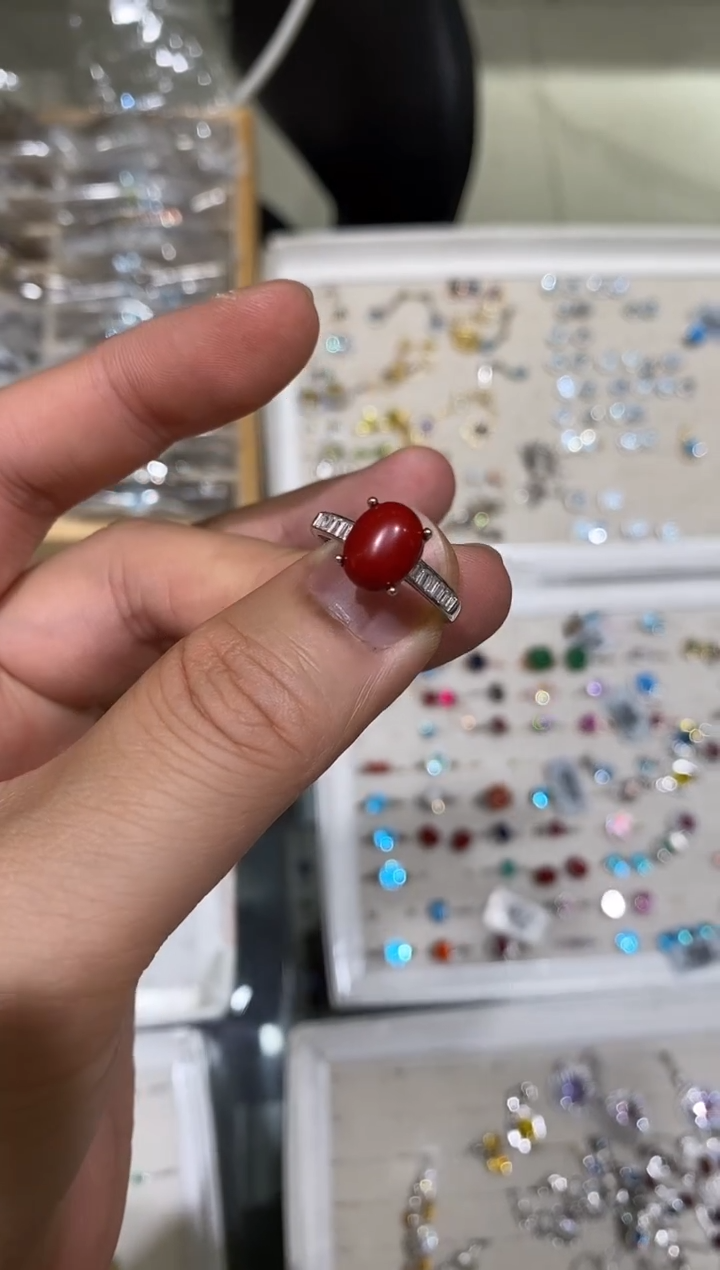 银S925镀金镶嵌戒指玛瑙/玉髓戒指