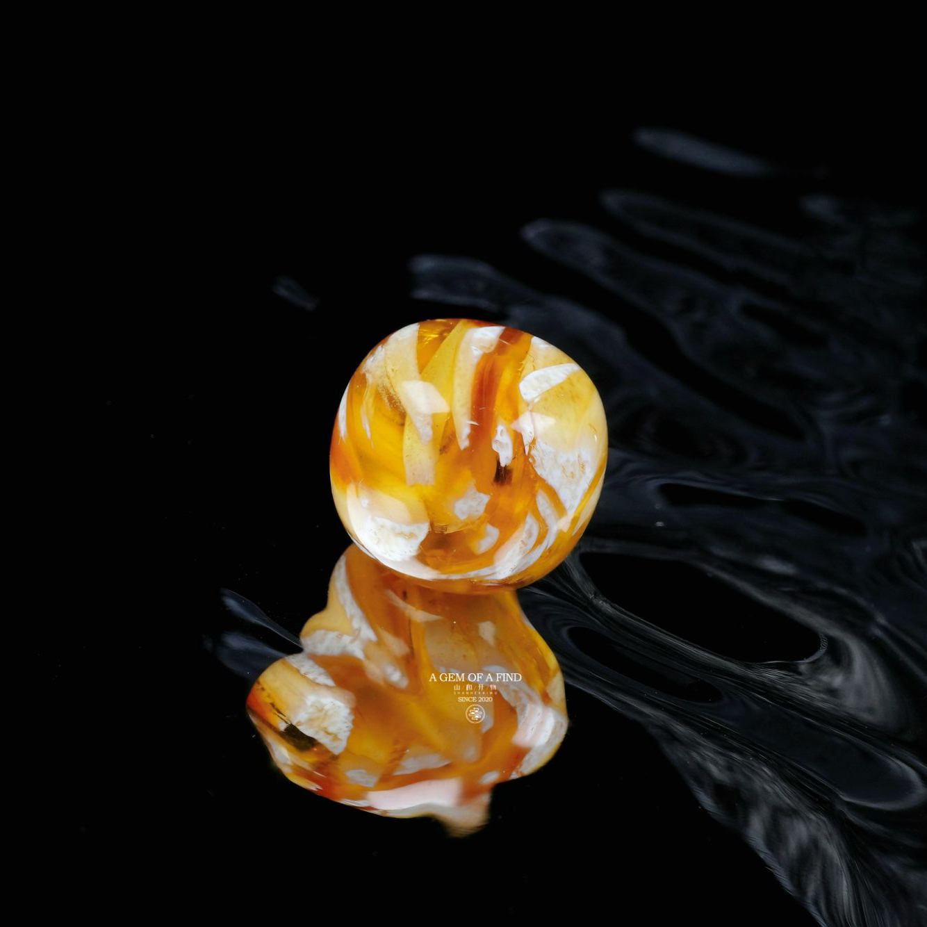 山和开物｜12.5mm金瓷白拉丝橘金溶洞老型文玩配饰 天然琥珀蜜蜡
