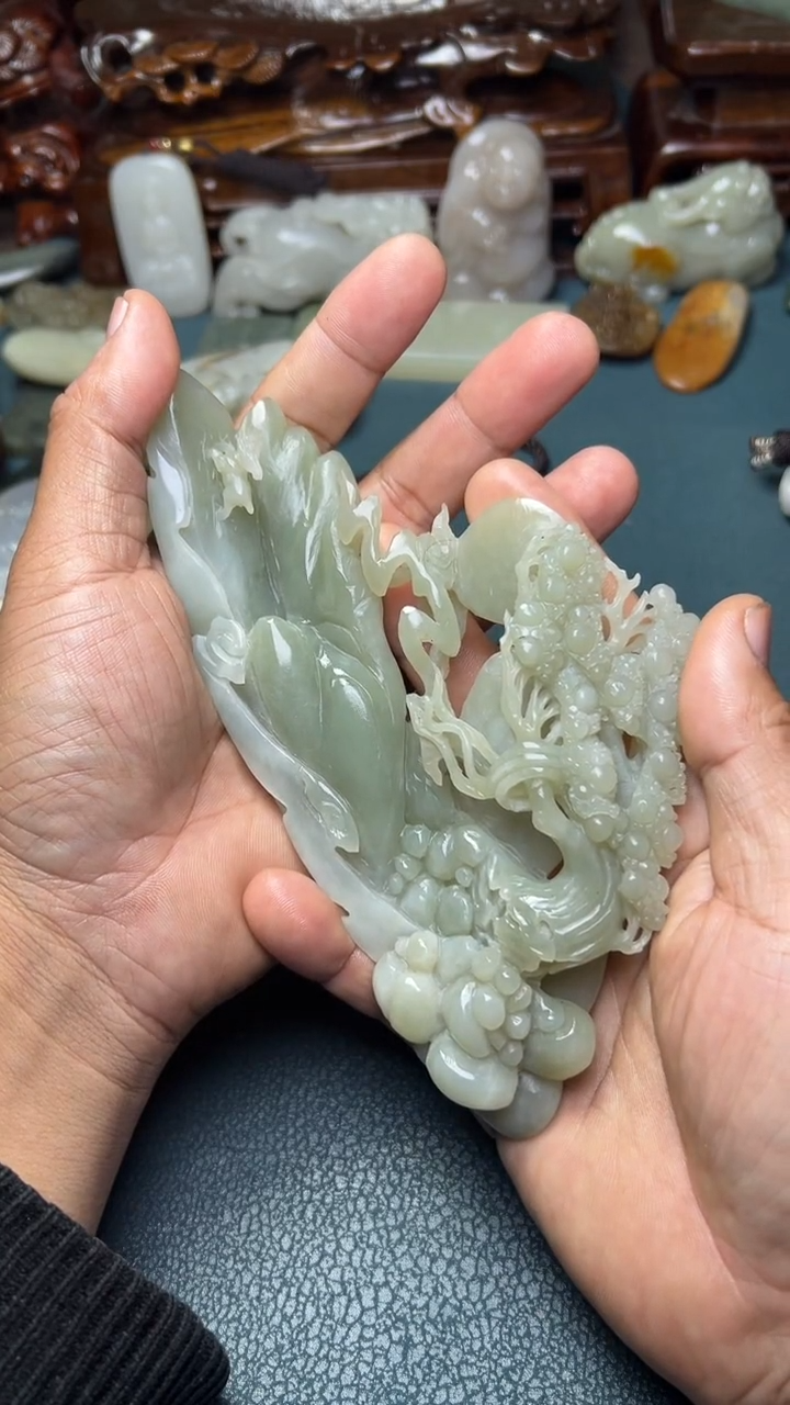 未镶嵌和田玉摆件学*-=