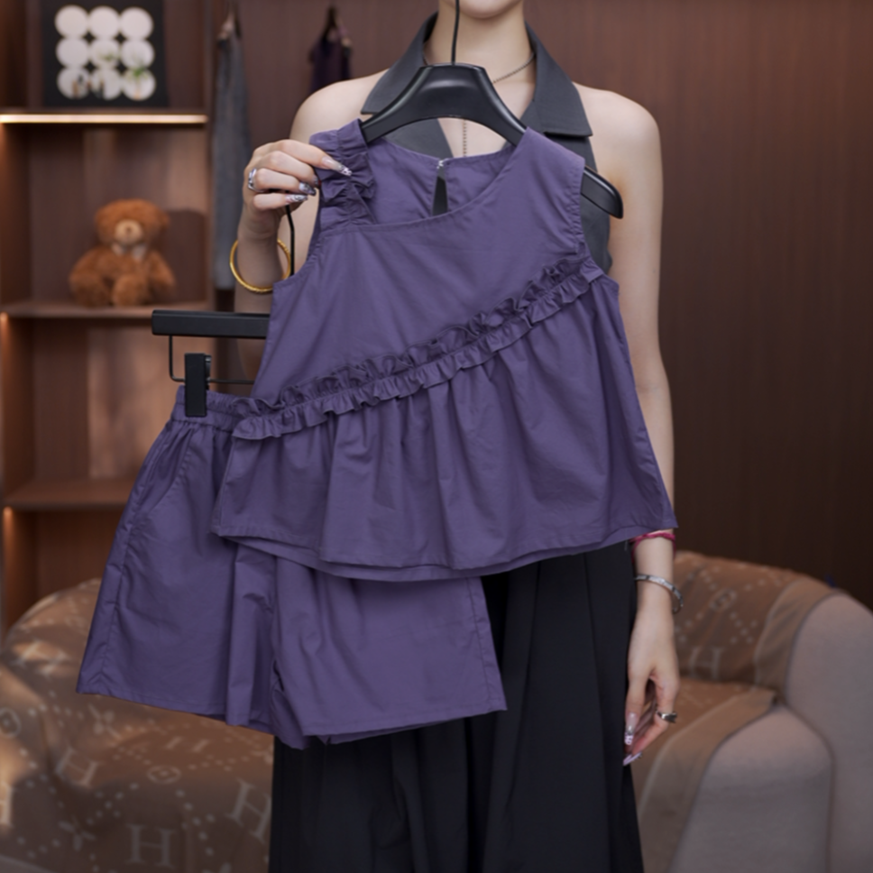 【有木】女童设计款套装两件高级纯棉夏季无袖女孩洋气儿童