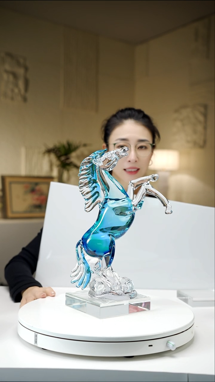 手工艺品琉璃宝石蓝立马摆件小号