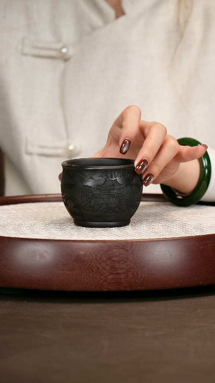 紫砂茶具石黄山水杯