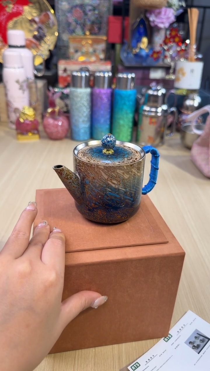 143大漆钛侧把壶-蓝+