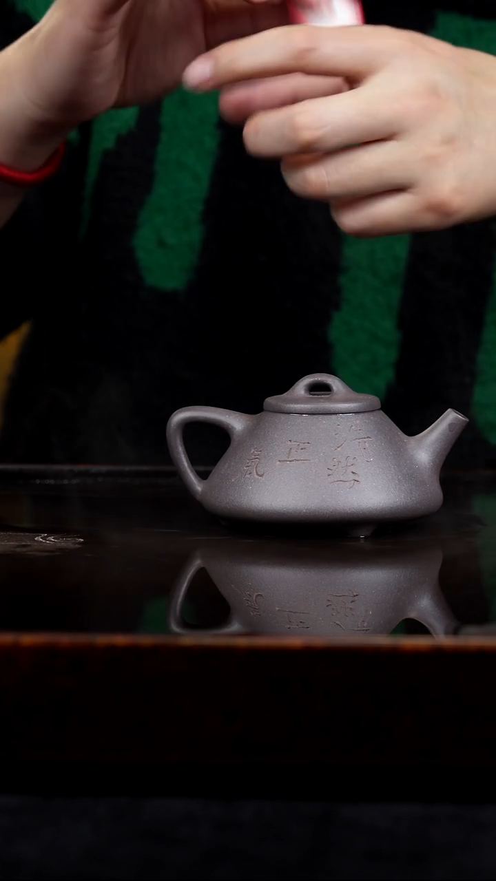 茶壶紫砂半手工天青泥子冶石瓢刻绘