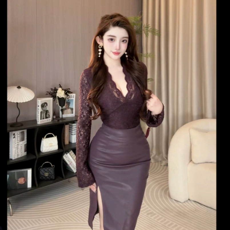 【9155】辣妹风套装秋冬皮裙高级感显瘦遮肉