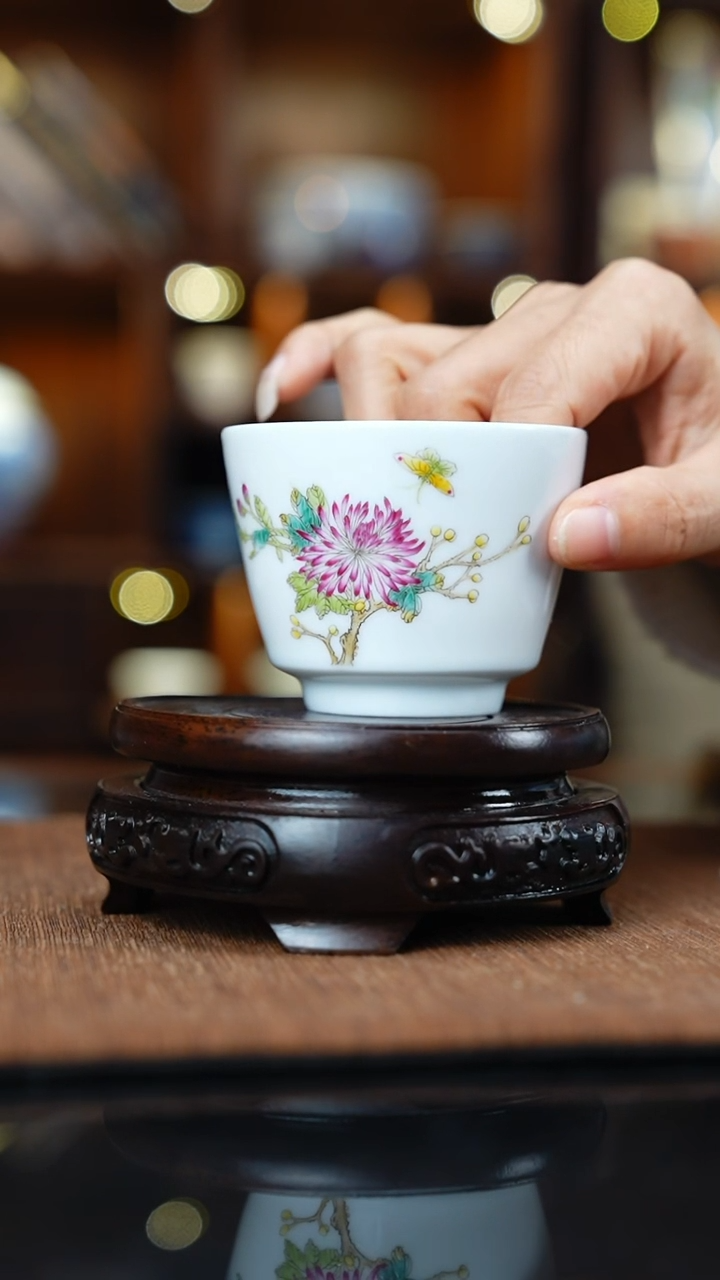 粉彩系列 牡丹 花鸟直口杯