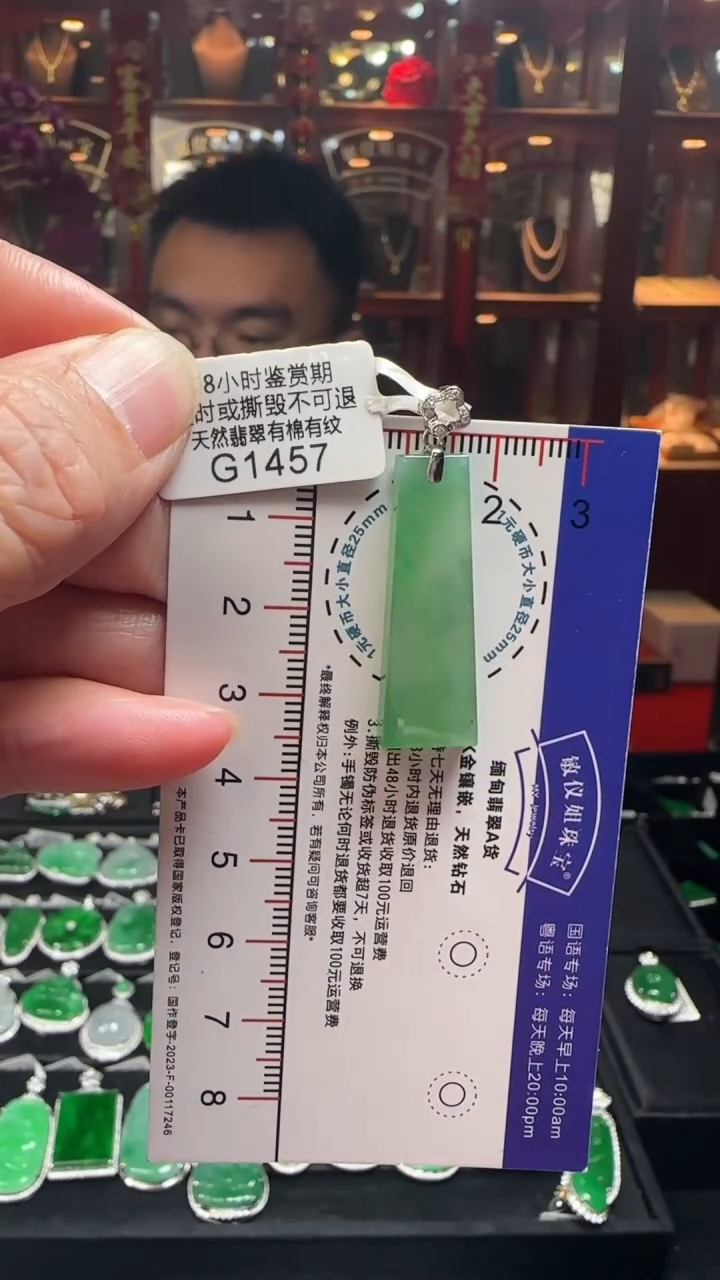 【闪购商品】翡翠颈饰18K金镶嵌G1457绿无事牌