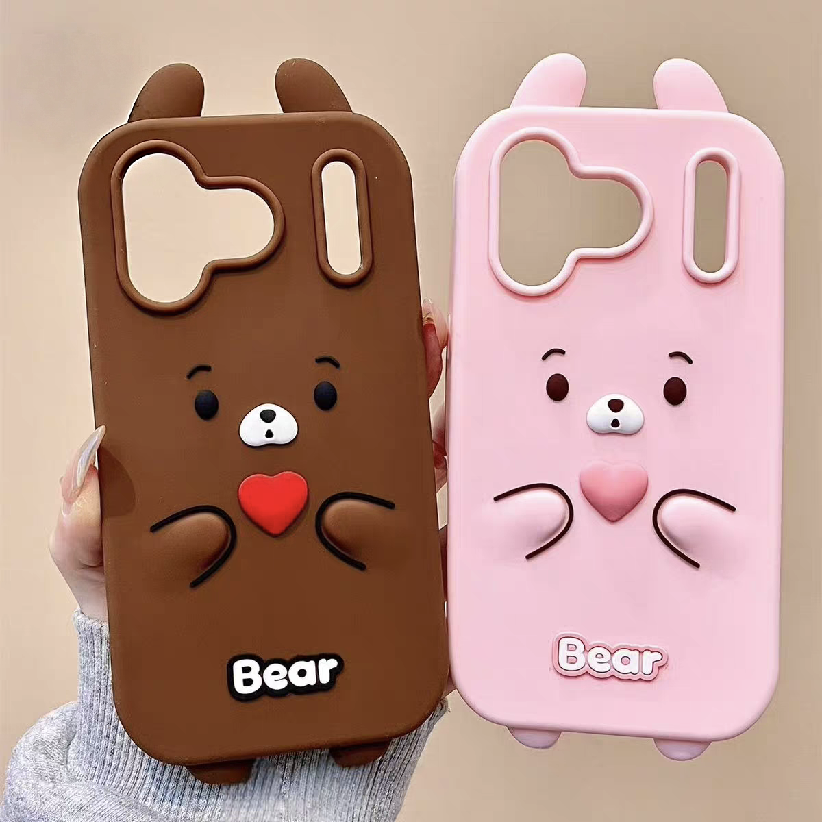 适用iPhoneoppo华为vivo小米|卡通爱心熊17p防摔软硅胶手机壳