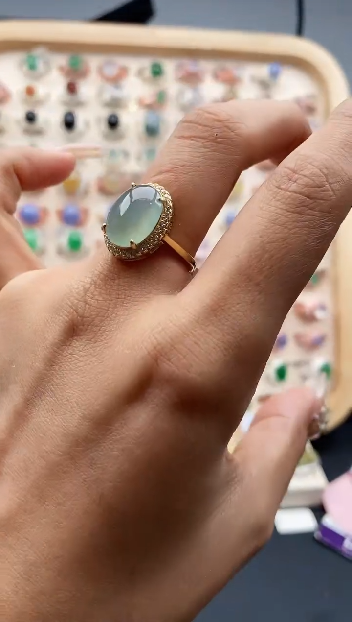 【闪购商品】翡翠戒指银S925镶嵌缅甸天然A货翡翠333  6+7