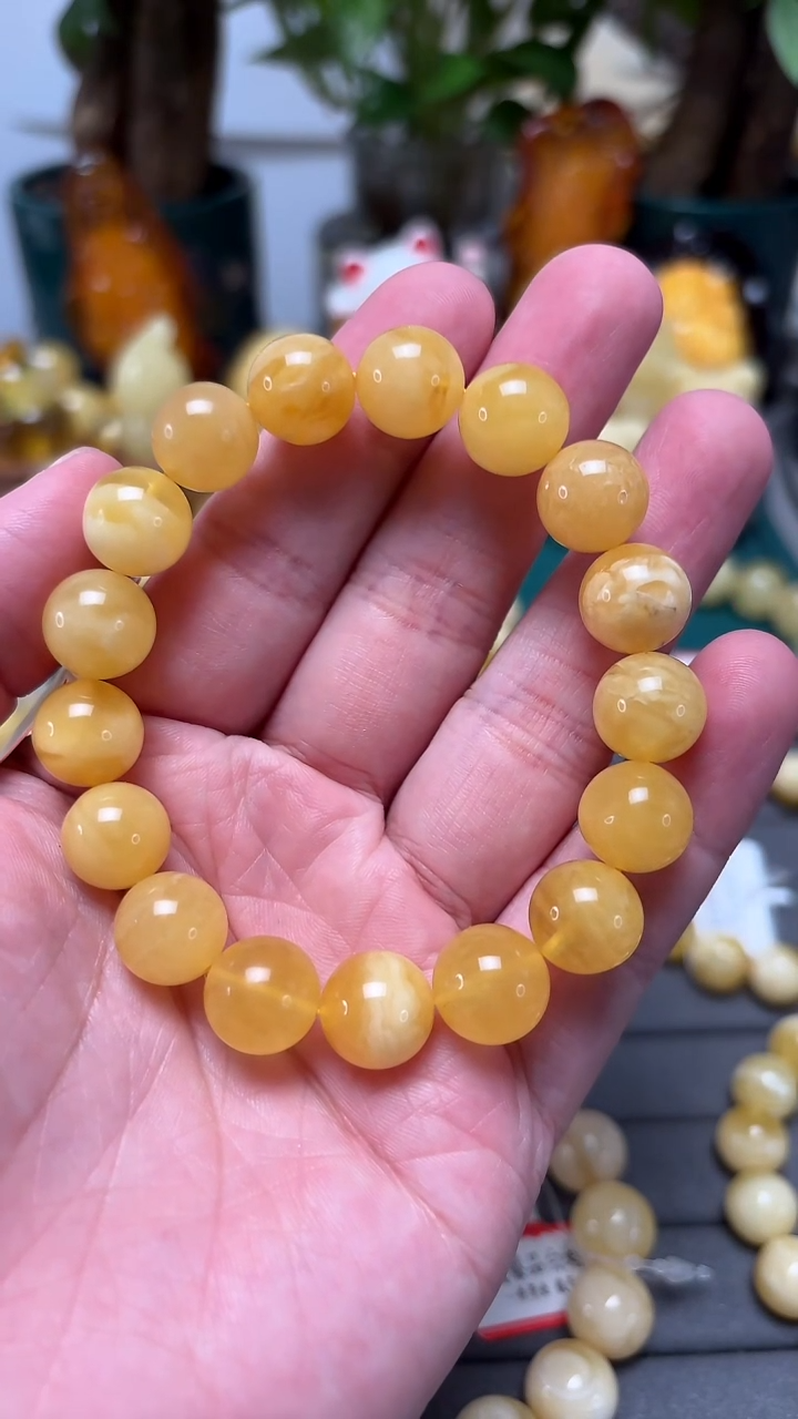 手串琥珀未镶嵌p4俄料微瑕蜜蜡单圈 16.66克 12mm