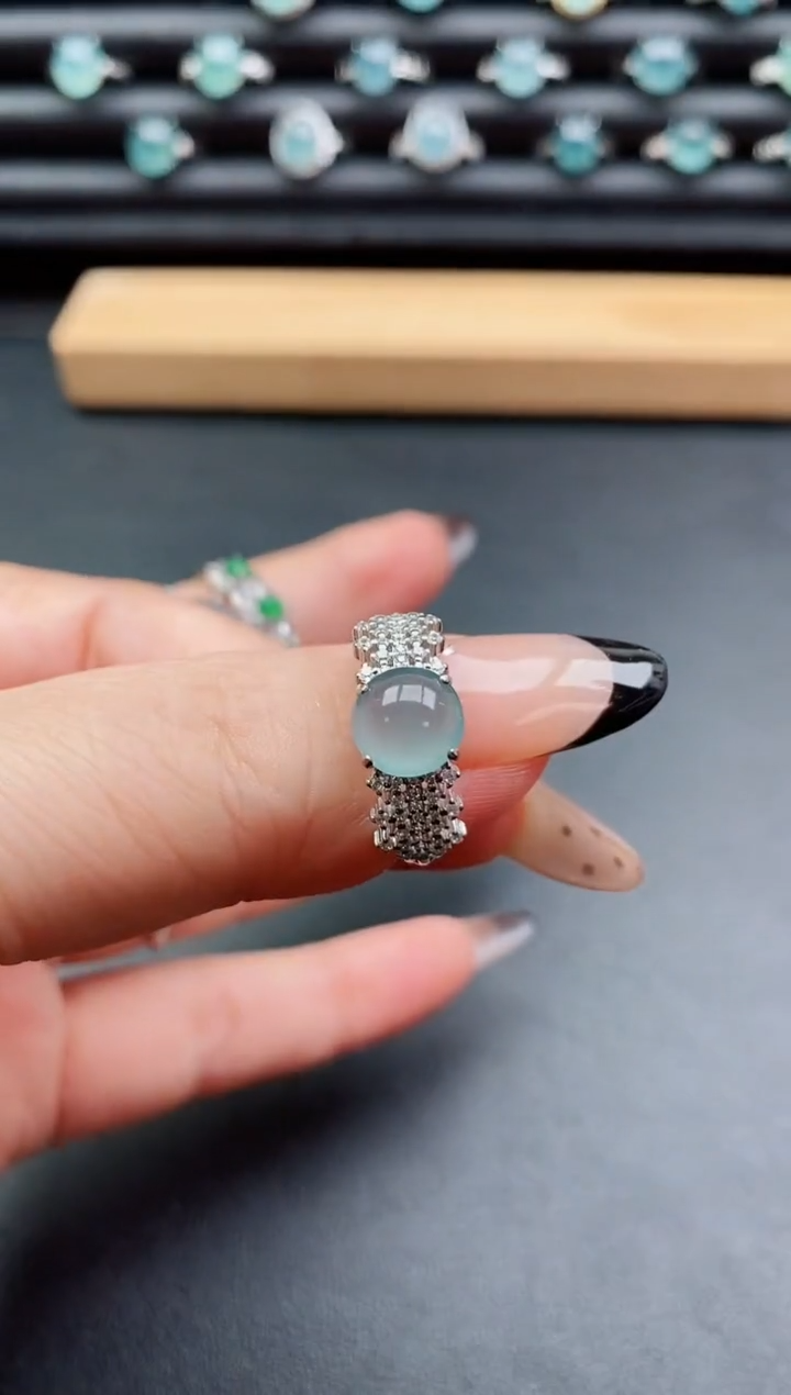 银S925镶嵌戒指翡翠1