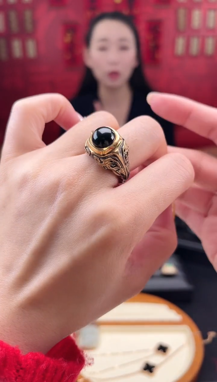 【闪购商品】和田玉戒指银S925镀金镶嵌戒指