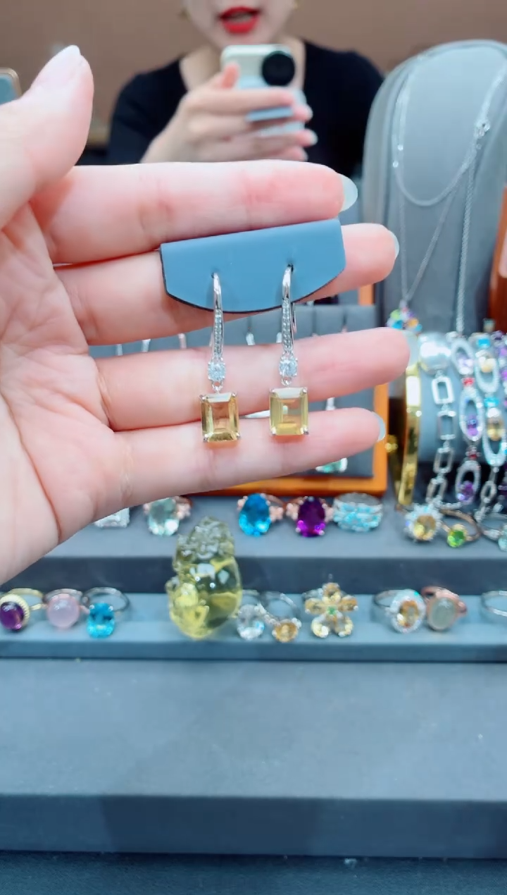 水晶耳饰银S925镶嵌水晶耳饰