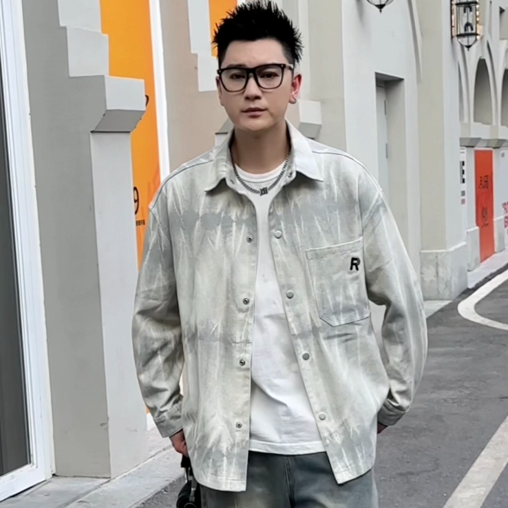 青少年男生秋季时尚百搭渐变衬衫休闲外套99606