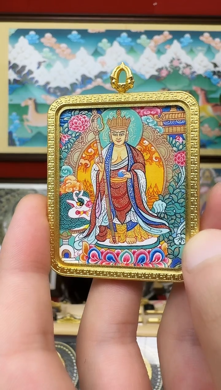 吊坠地藏-热贡纯手绘唐卡吊坠
