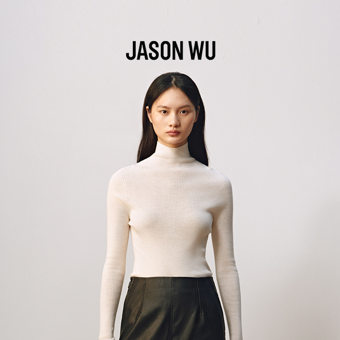 JASON WU春季新款百搭绵羊毛修身半高领纯色打底上衣针织衫女