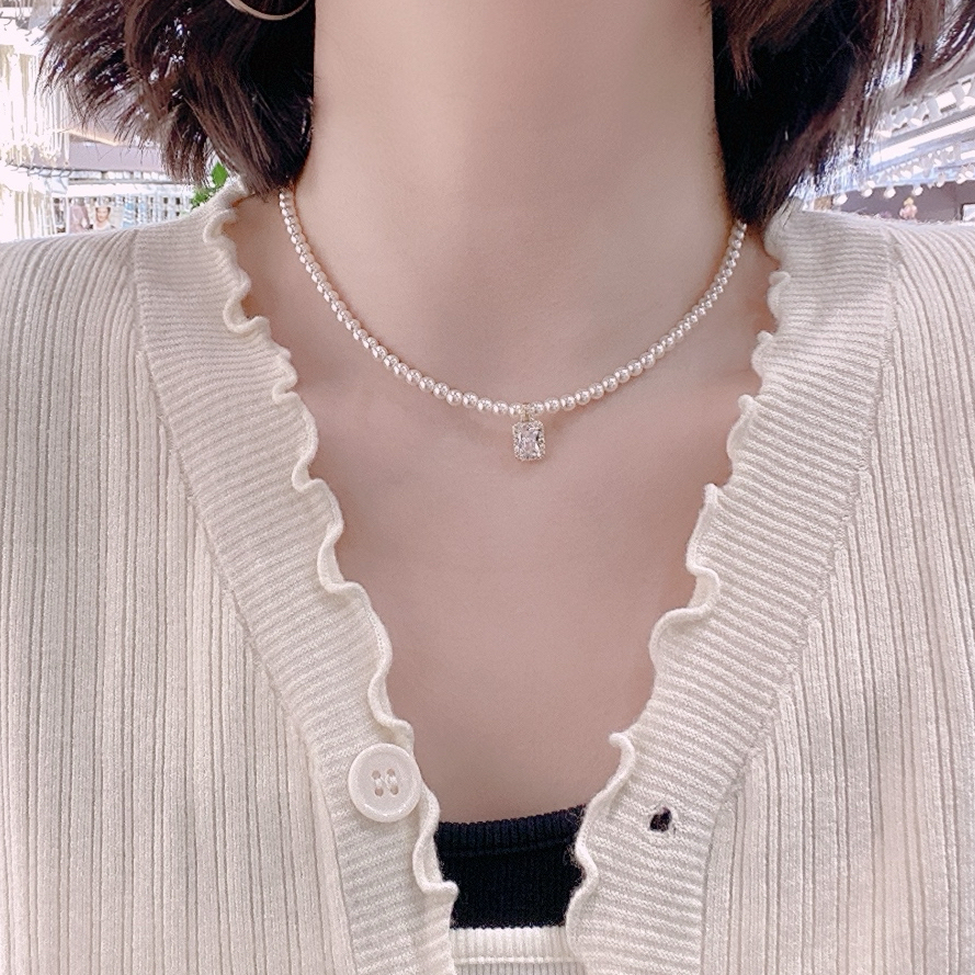 铜合金仿珍珠项链 小方糖3mm简约超百搭项链808