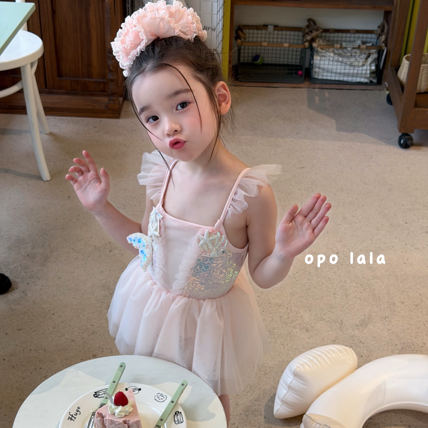 opolala·26夏～人鱼公主浅粉色软软纱连体泳衣78167【偏小一码】