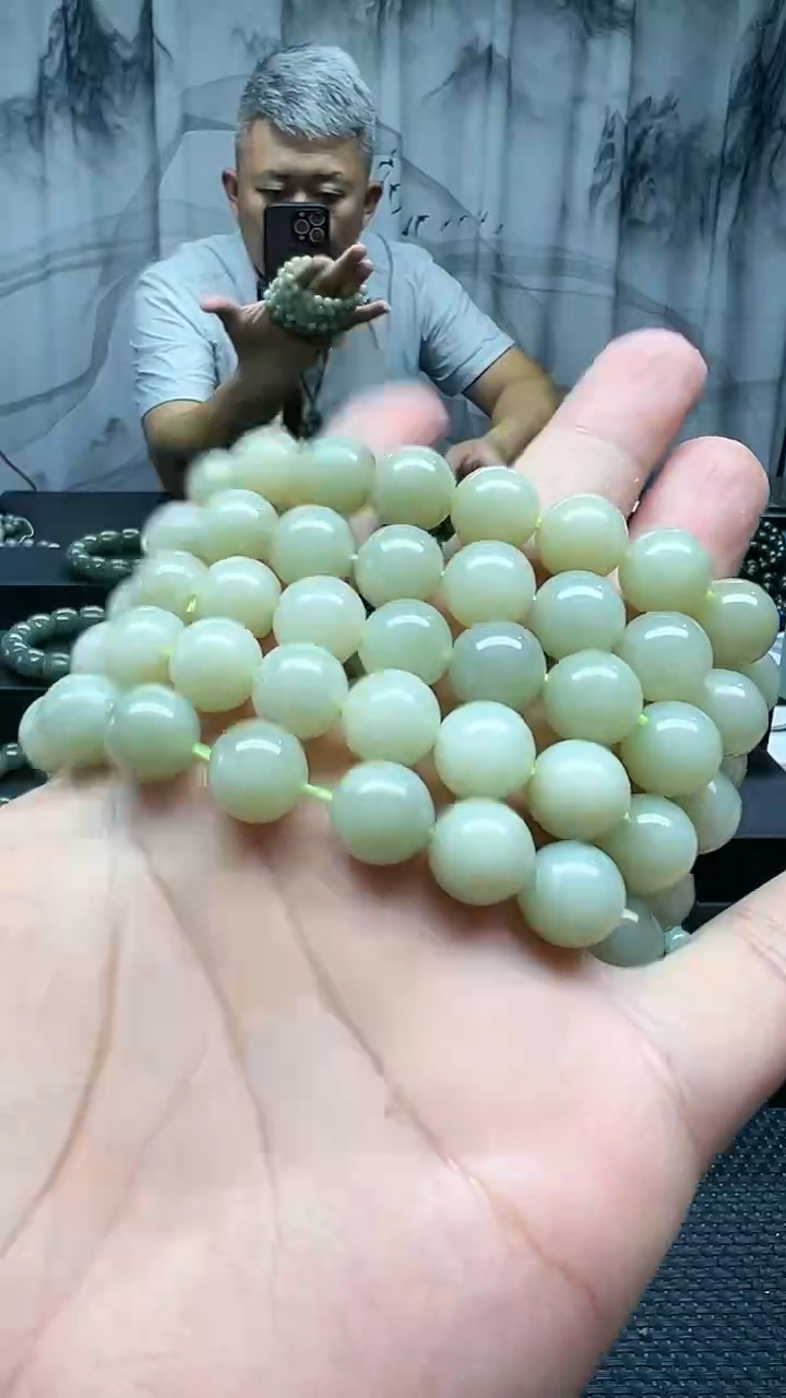 手串未镶嵌和田玉切莫蓝卡12纯天然拍一发一