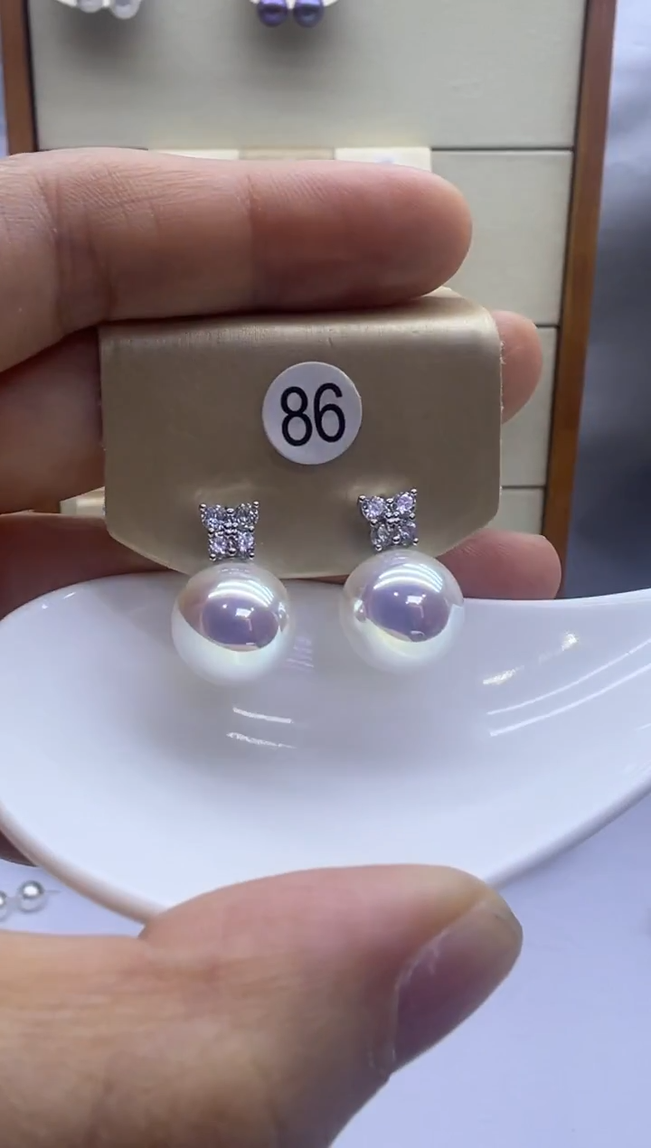 银S925镶嵌耳饰淡水珍珠86