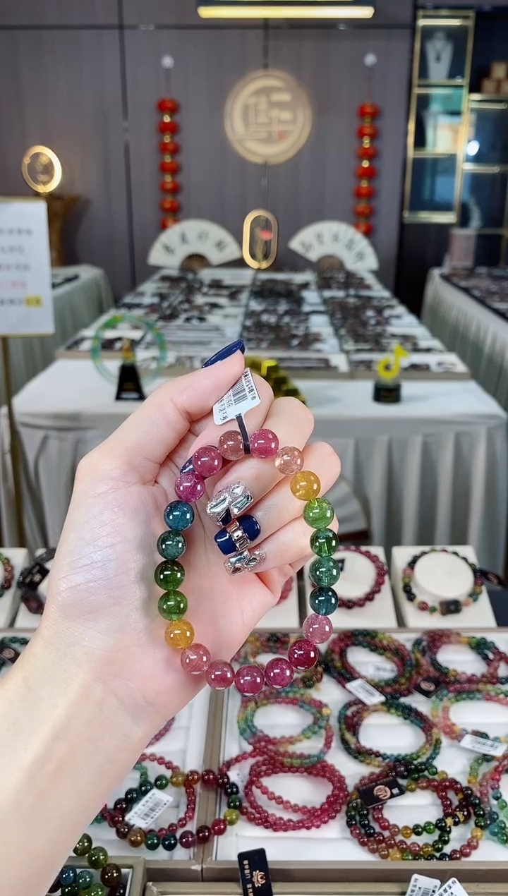 未镶嵌老矿碧玺彩虹单圈手串9mm+碧玺dan多样性发货一条