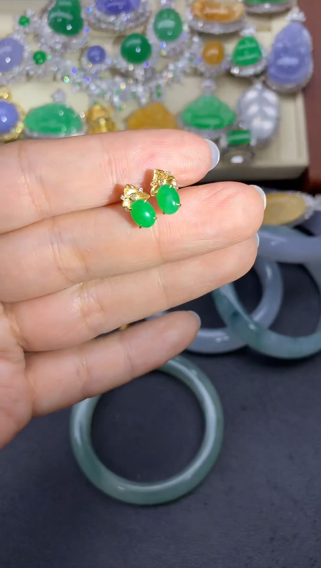 【闪购商品】翡翠耳饰18K金镶嵌404-中国好珍宝