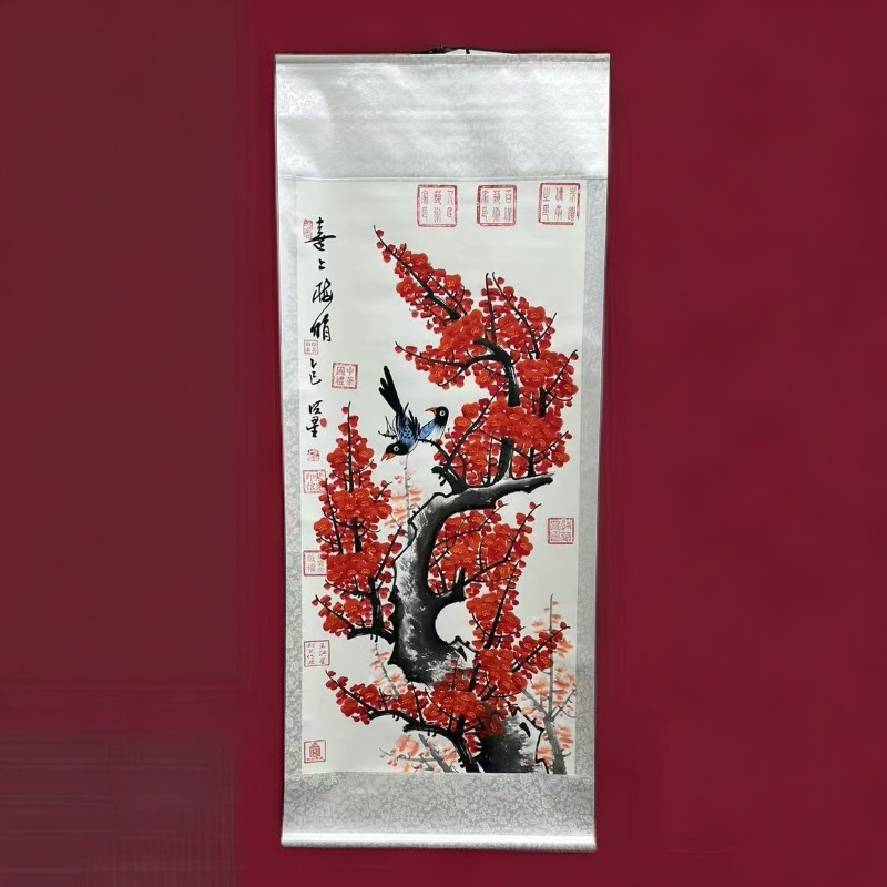 手绘国画王洪星-喜上眉梢-精品卷轴，70CM乘以170CM配证书