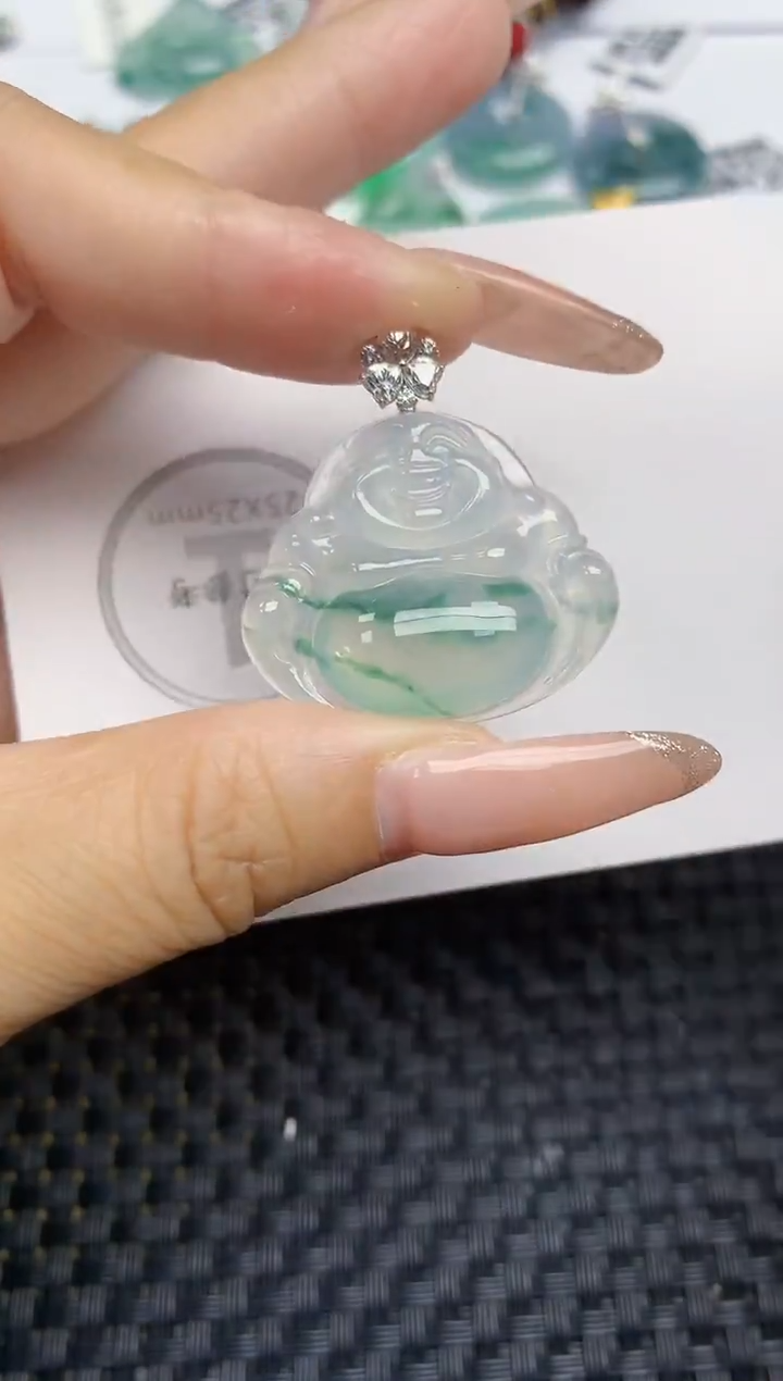 颈饰18K金镶嵌翡翠天然缅甸A货翡翠百元以上9元证书费自理