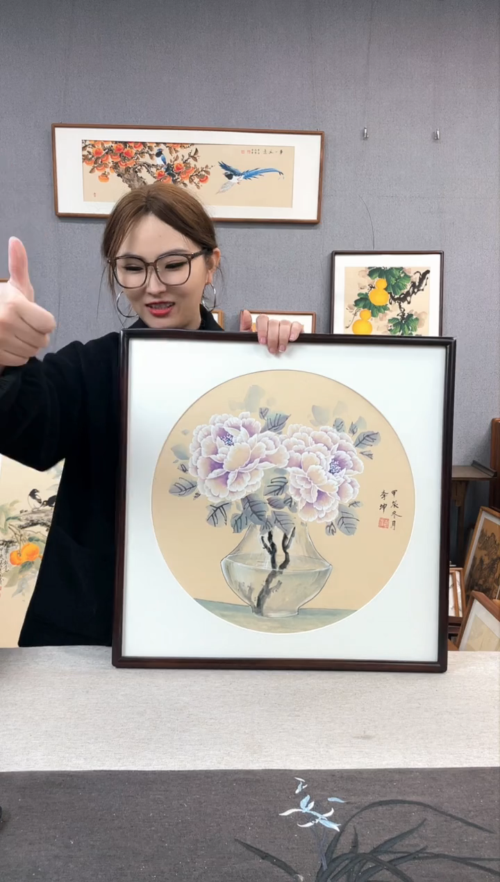 【闪购商品】国画手写手绘带框作品-52*52-