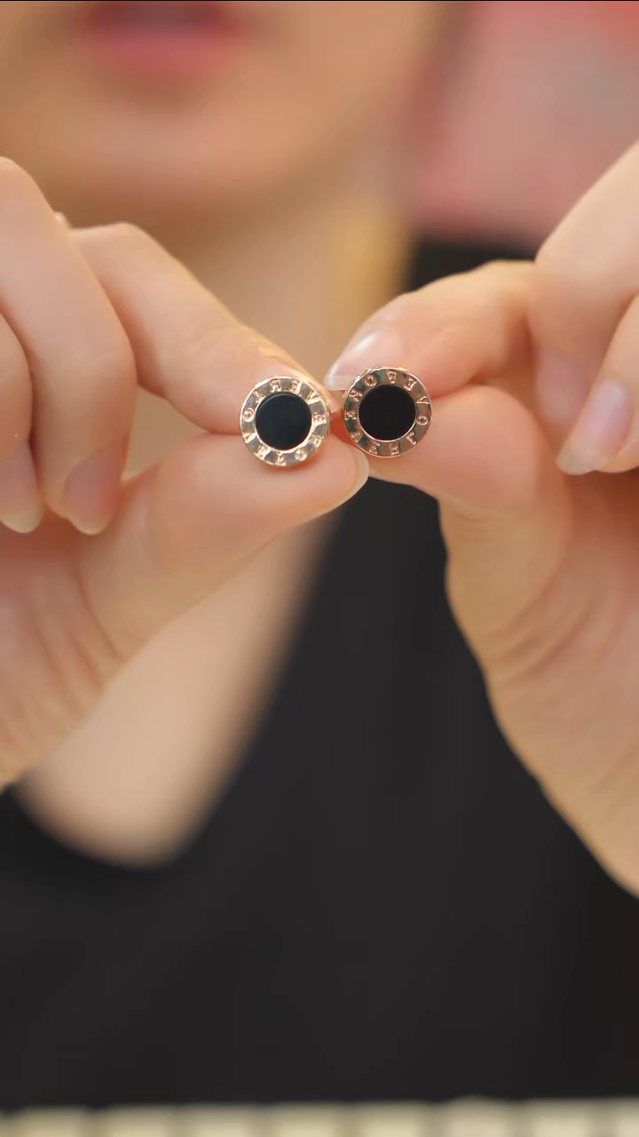 玛瑙/玉髓耳饰18K金镶嵌圆饼